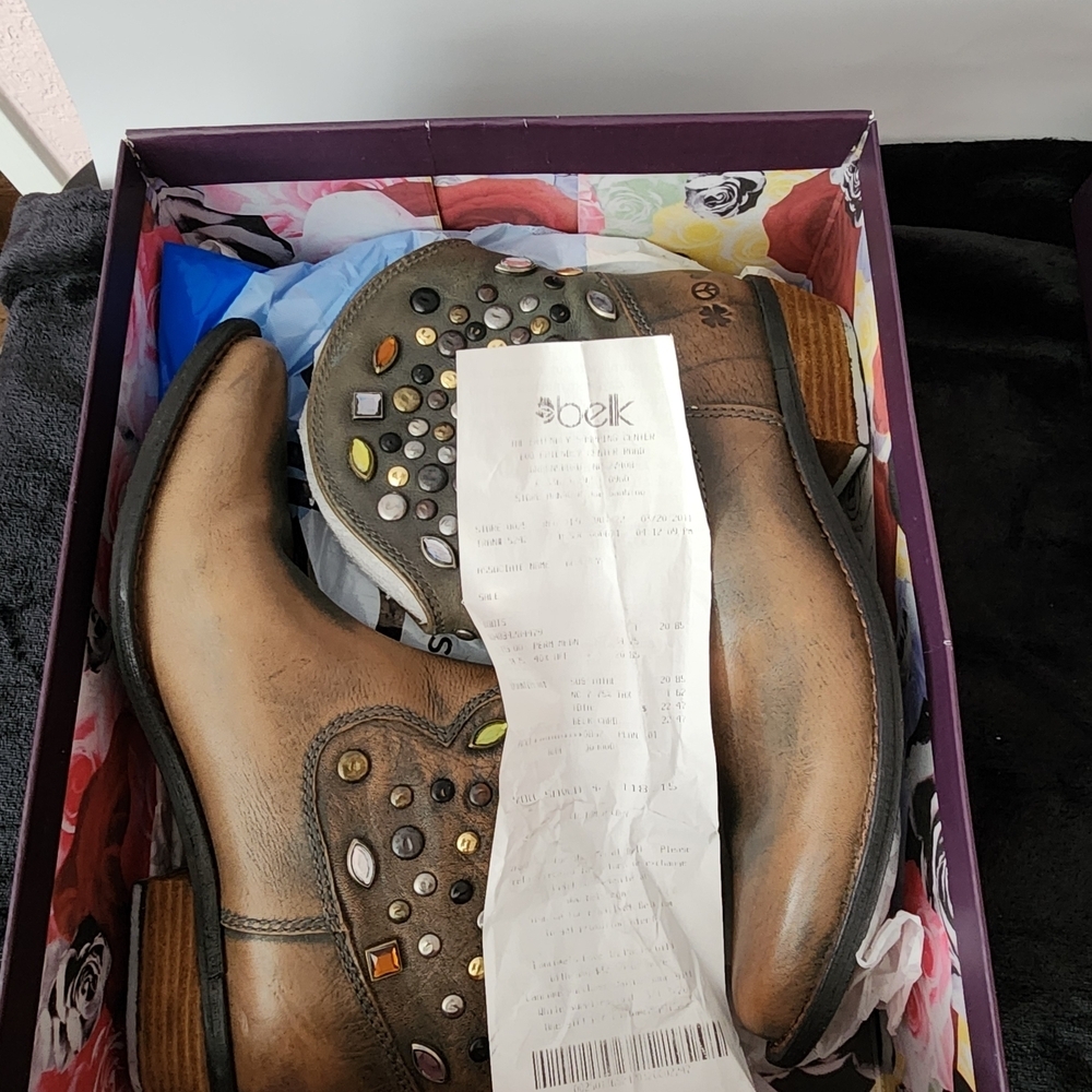 Embellished Leather Ankle Boots - Brown and Gray - Picture 9 of 9